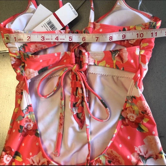 LAUNDRY BY DESIGN one piece Bright Coral Lace Up Swimsuit XS - Picture 11 of 16